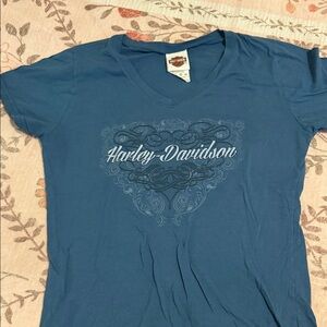 Harley-Davidson Teal Blue Heart Graphic V-Neck Tee